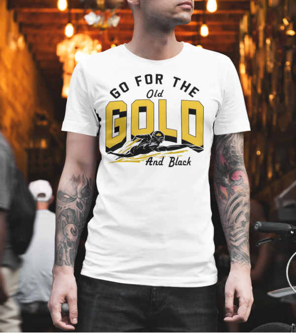 Go for the Old Gold and Black Gold Letters Swimming Scene T-Shirt Go for the Old Gold and Black Gold Letters Swimming Scene T-Shirt
