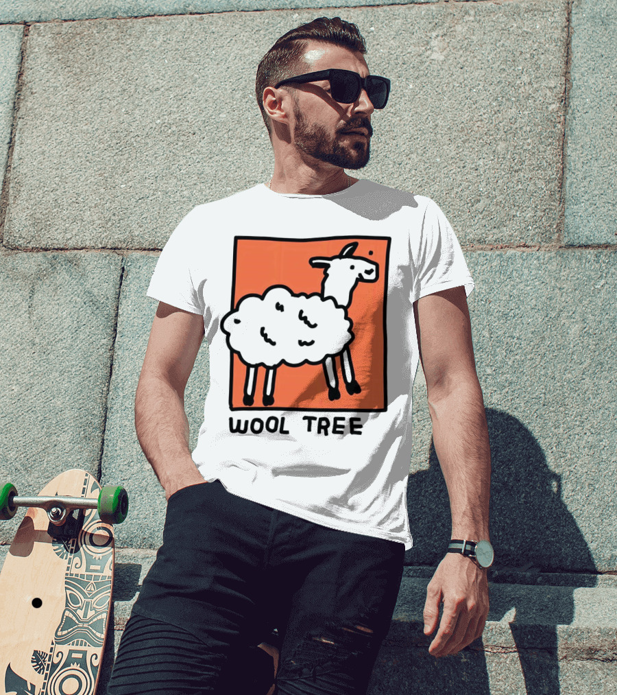 Wool Tree Black Sheep Illustration On Orange Background T-Shirt