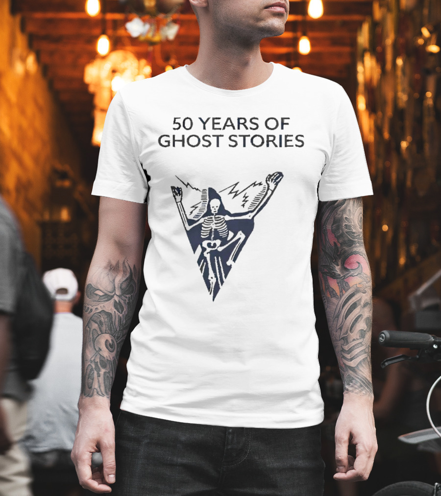 50 Years of Ghost Stories Skeleton with Lightning Bolt T-Shirt