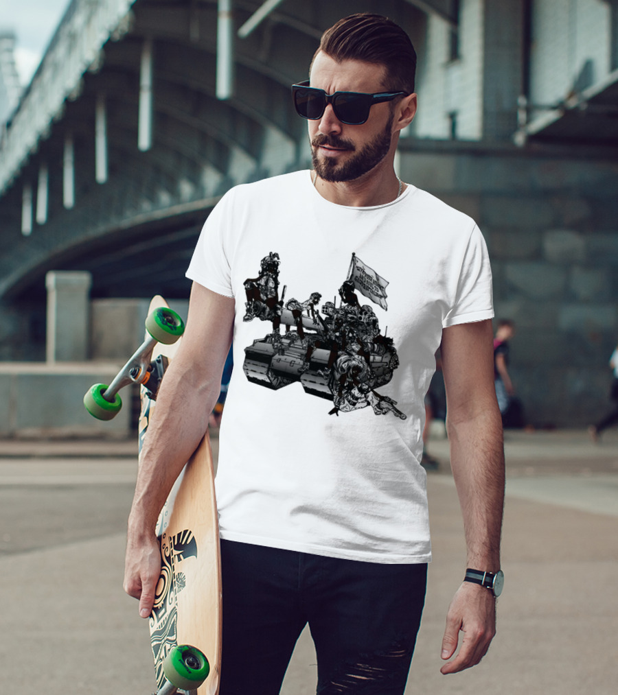 Gods Battalion Cloud White Ebony Battalion Tank With Warriors And Flag T-Shirt