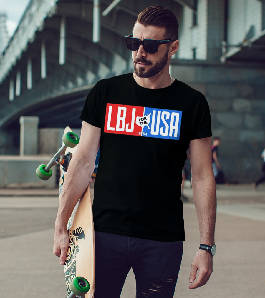 LBJ For The USA 1964 Vintage Political Campaign Red White Blue USA Map T-Shirt
