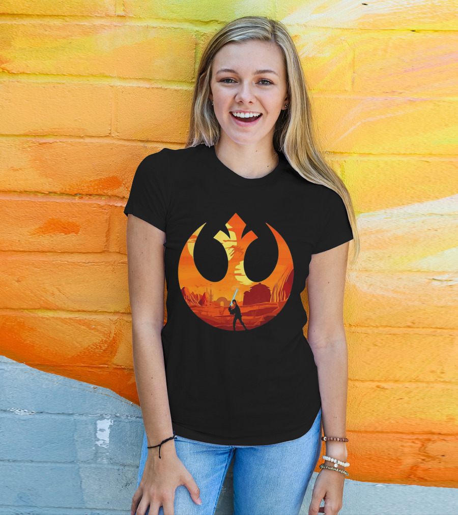 Luke Skywalker The Knight Farmer Tatooine Rebel Symbol Sunset Scene T-Shirt
