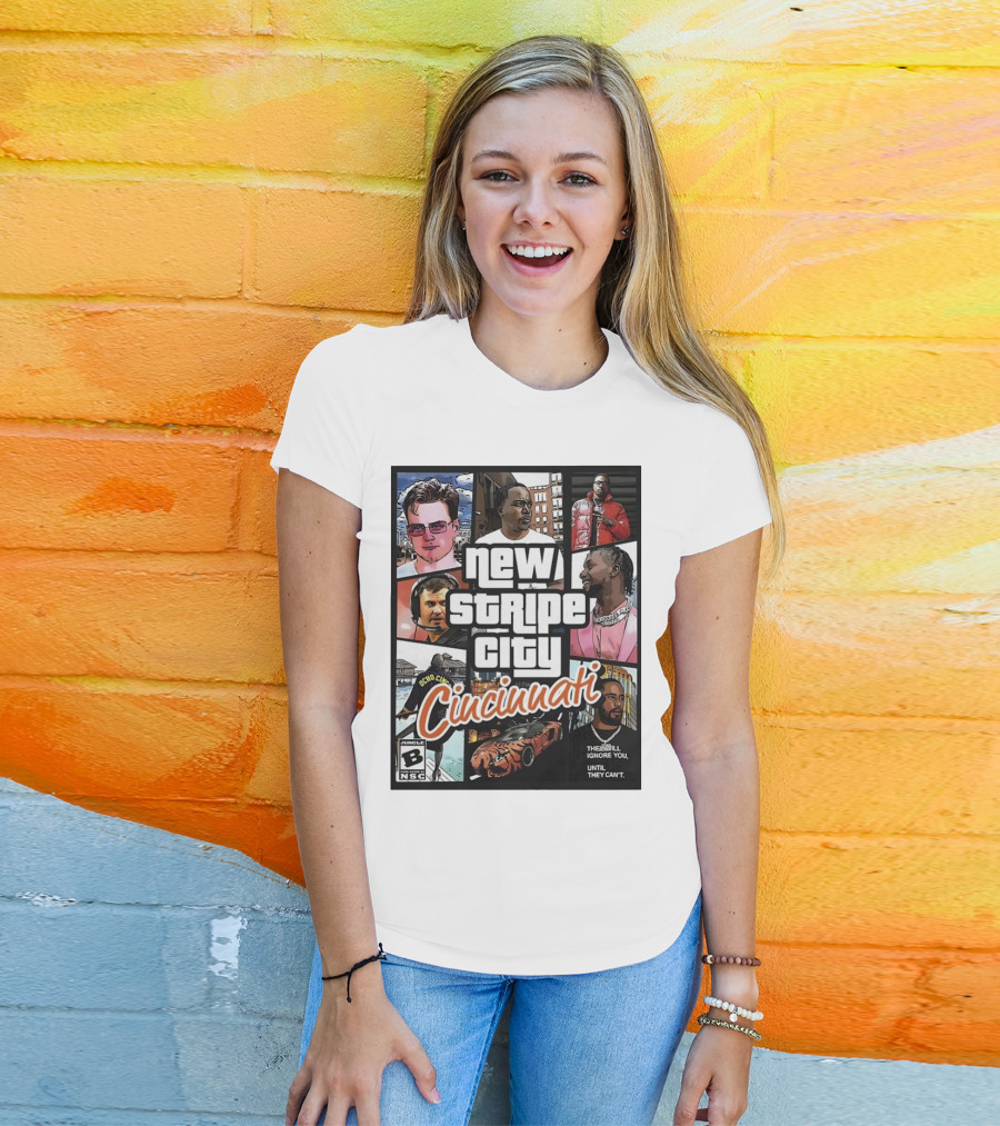 New Stripe City Cincinnati Icons Comic Style NFL T-Shirt