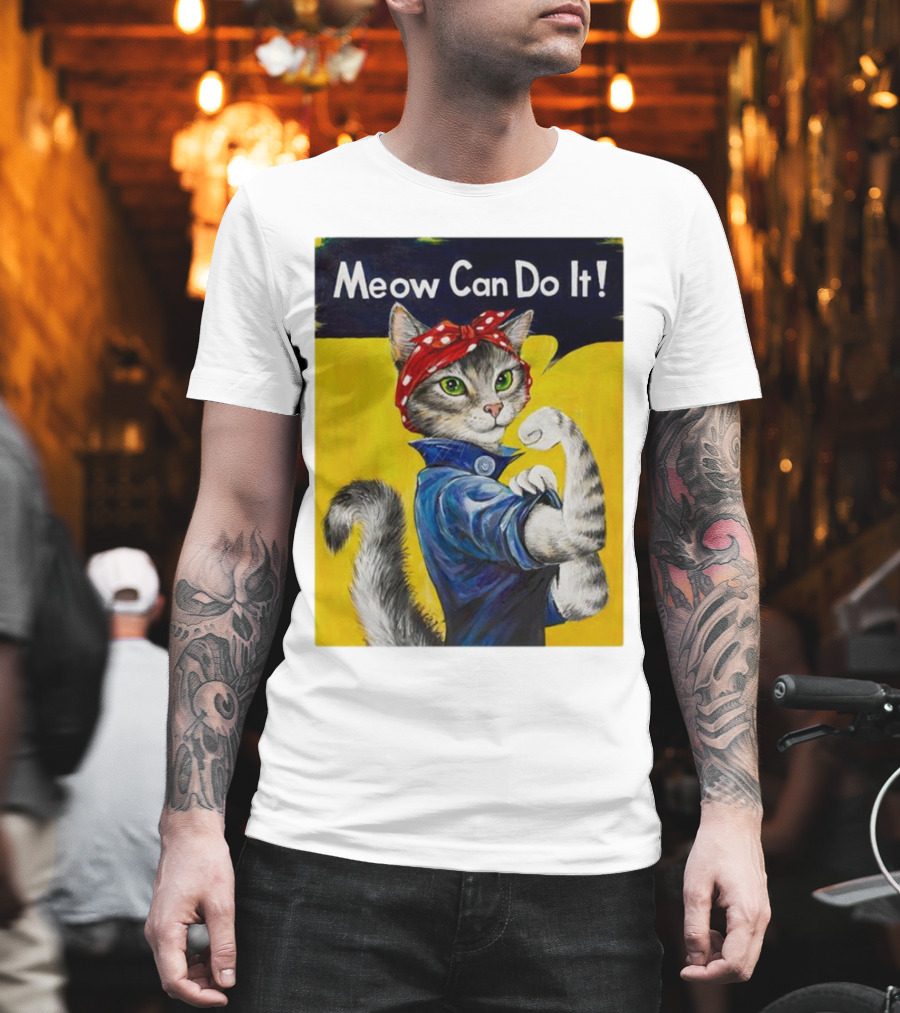 Meow Can Do It Rosie The Riveter Cat Red Bandana T-Shirt