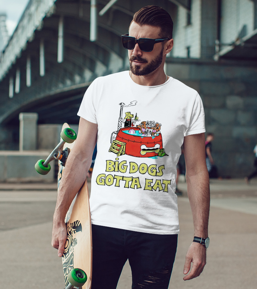 Big Dogs Gotta Eat Pool Party Fun In Dog Bone Hot Tub T-Shirt