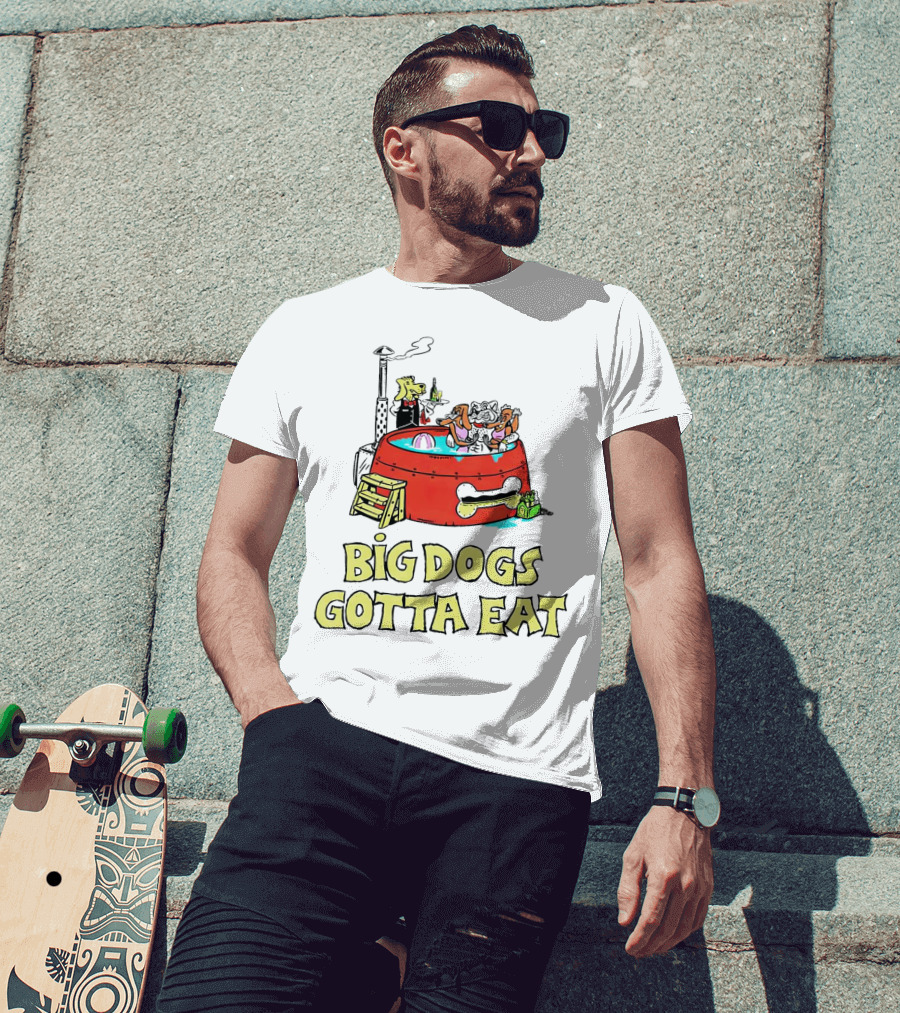 Big Dogs Gotta Eat Pool Party Fun In Dog Bone Hot Tub T-Shirt