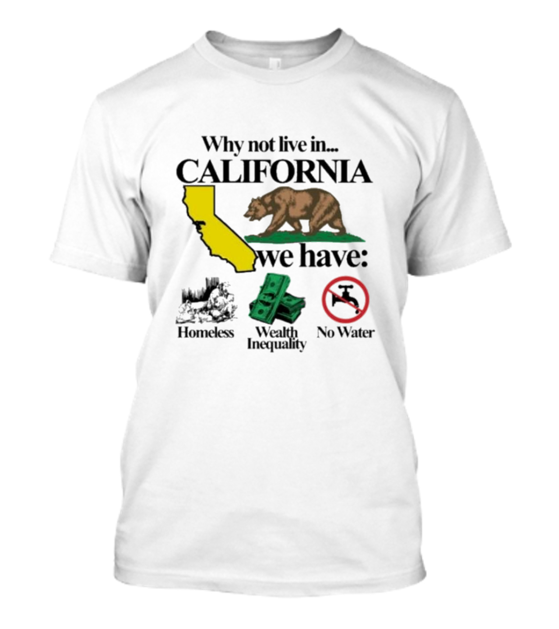 Why Not Live In California We Have Homeless Bear Wealth Inequality No Water T-Shirt