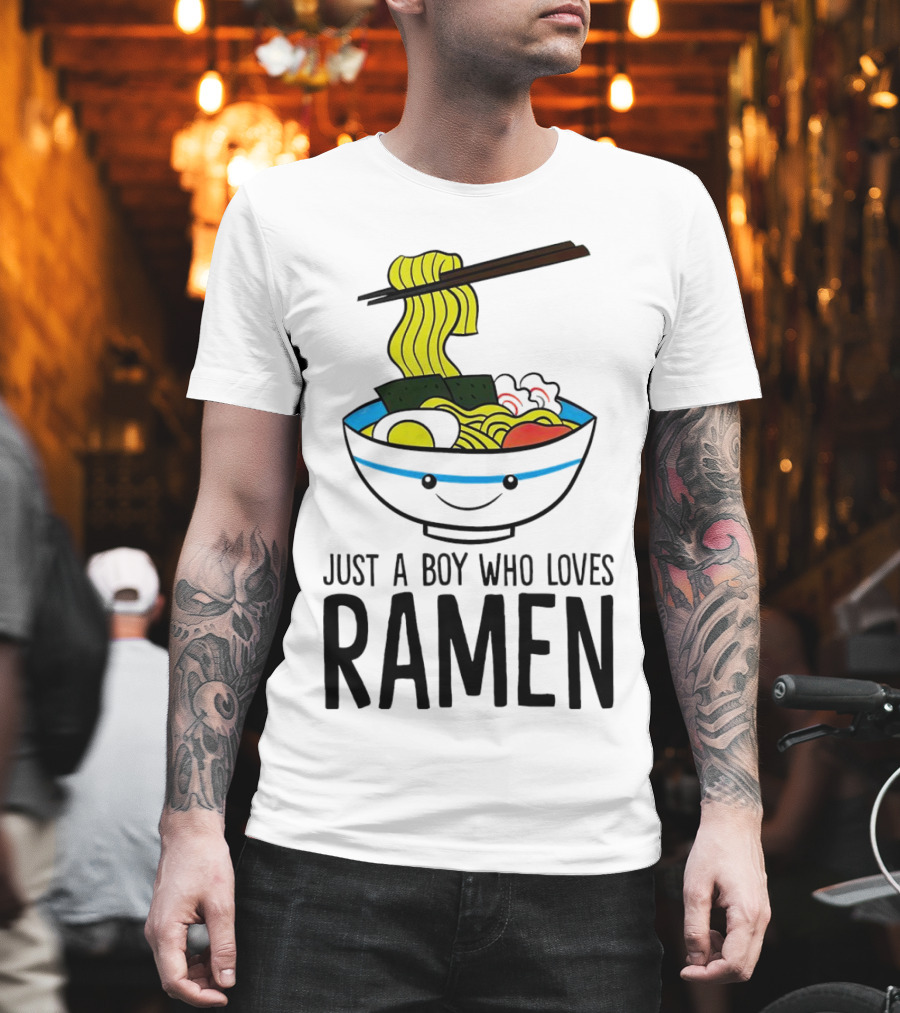 Just A Boy Who Loves Ramen Cute Smiling Bowl Of Noodles T-Shirt