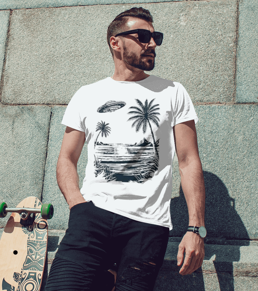 Into The AM Tropical Encounter Vintage UFO Palm Landscape T-Shirt