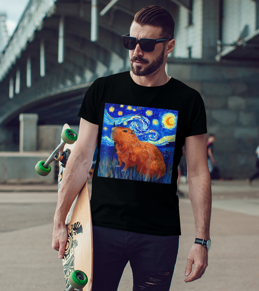 Capybara Starry Night Van Gogh Fusion T-Shirt