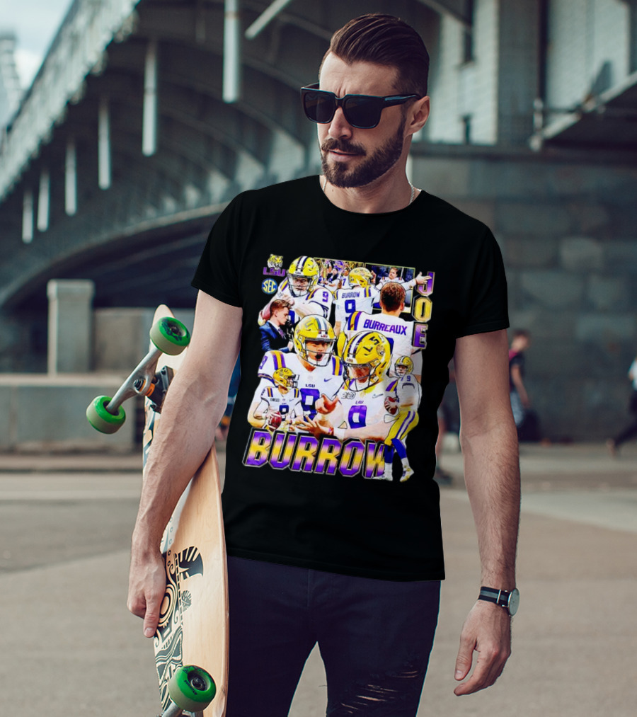 LSU Tigers Joe Burrow 9 SEC Football Burreaux Quarterback T-Shirt