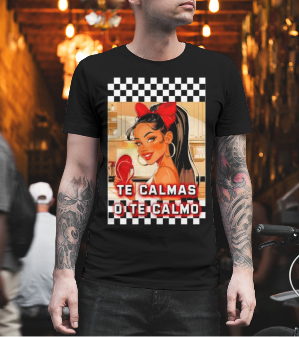 Te Calmas O Te Calmo Red Bandana Woman with Checkered Border T-Shirt Te Calmas O Te Calmo Red Bandana Woman with Checkered Border T-Shirt
