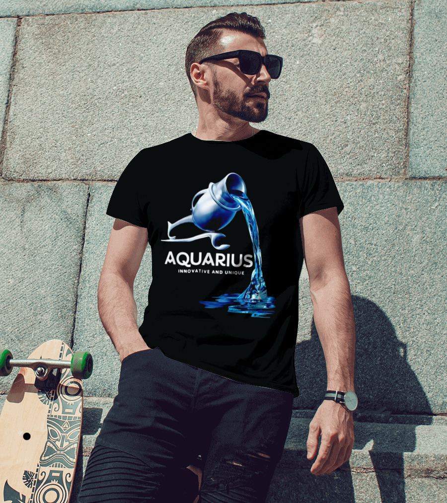 Aquarius Zodiac Sign Innovative And Unique Water Bearer Pouring Blue Water T-Shirt
