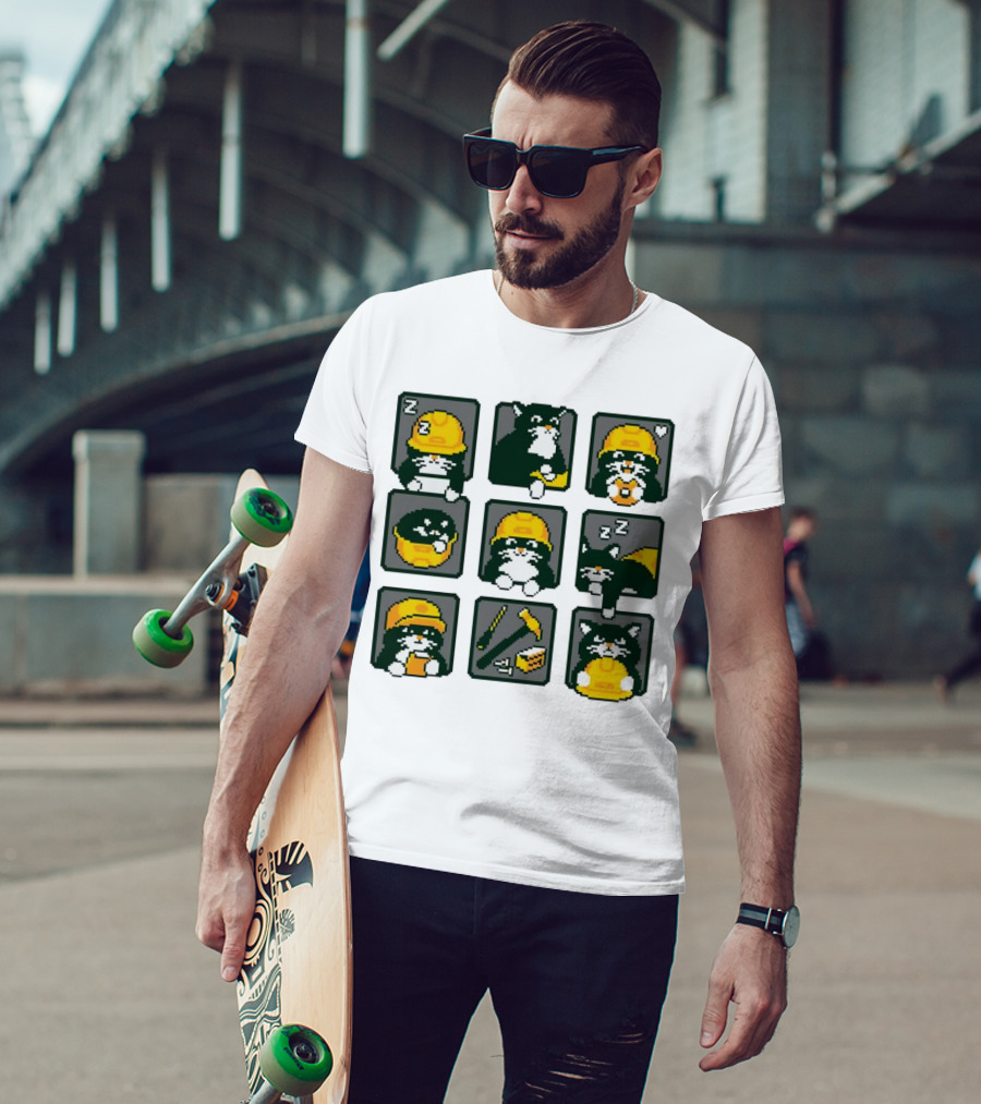 Cats In Construction Jobs Pixel Art Game T-Shirt