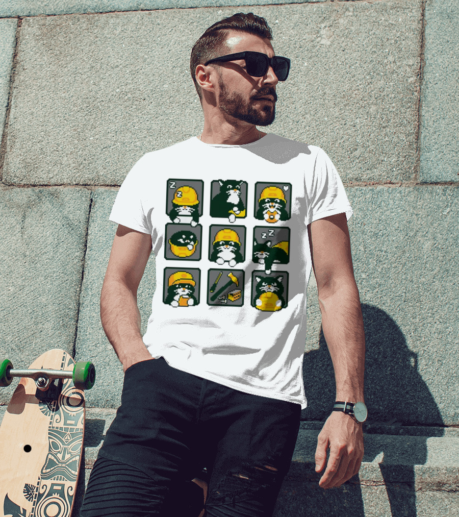 Cats In Construction Jobs Pixel Art Game T-Shirt