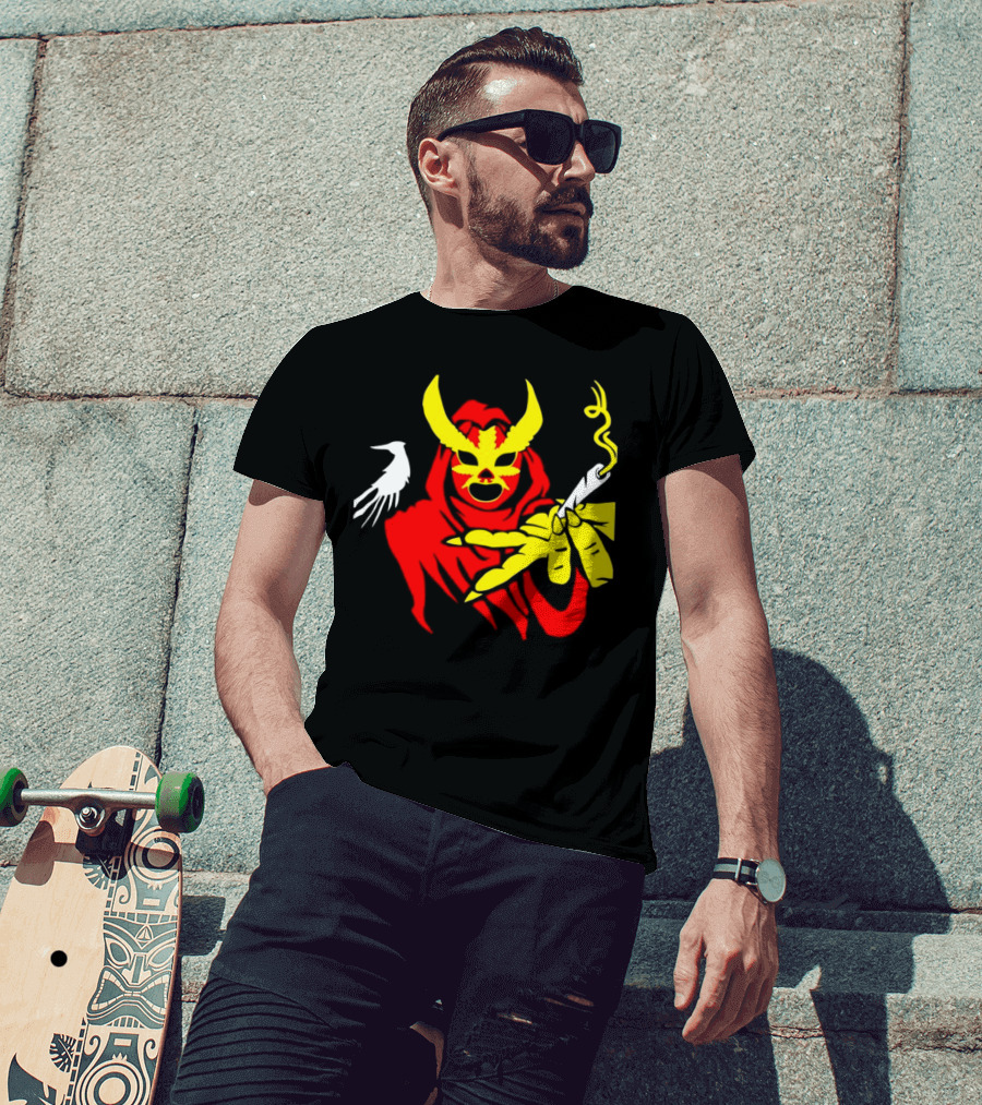 High Side Of The Ropes Wraithador Masked Figure Smoking With Raven T-Shirt