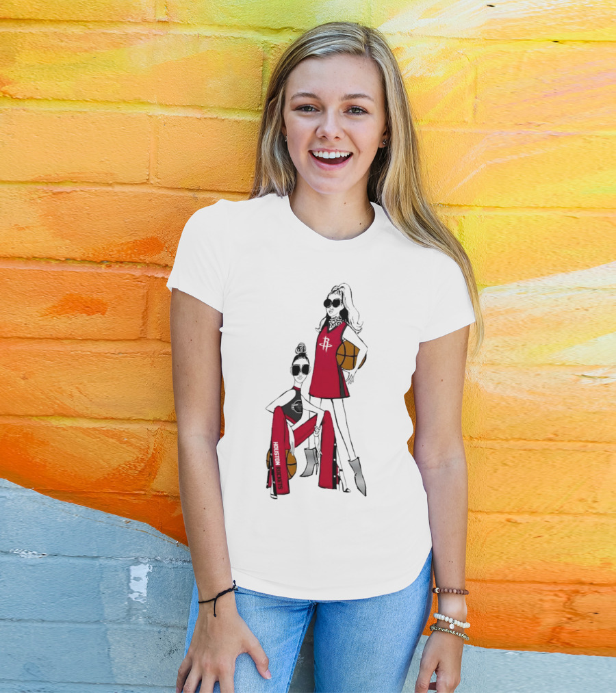 Houston Rockets G-III 4Her Basketball Girls Fitted Red Fashion Style With Basketballs T-Shirt