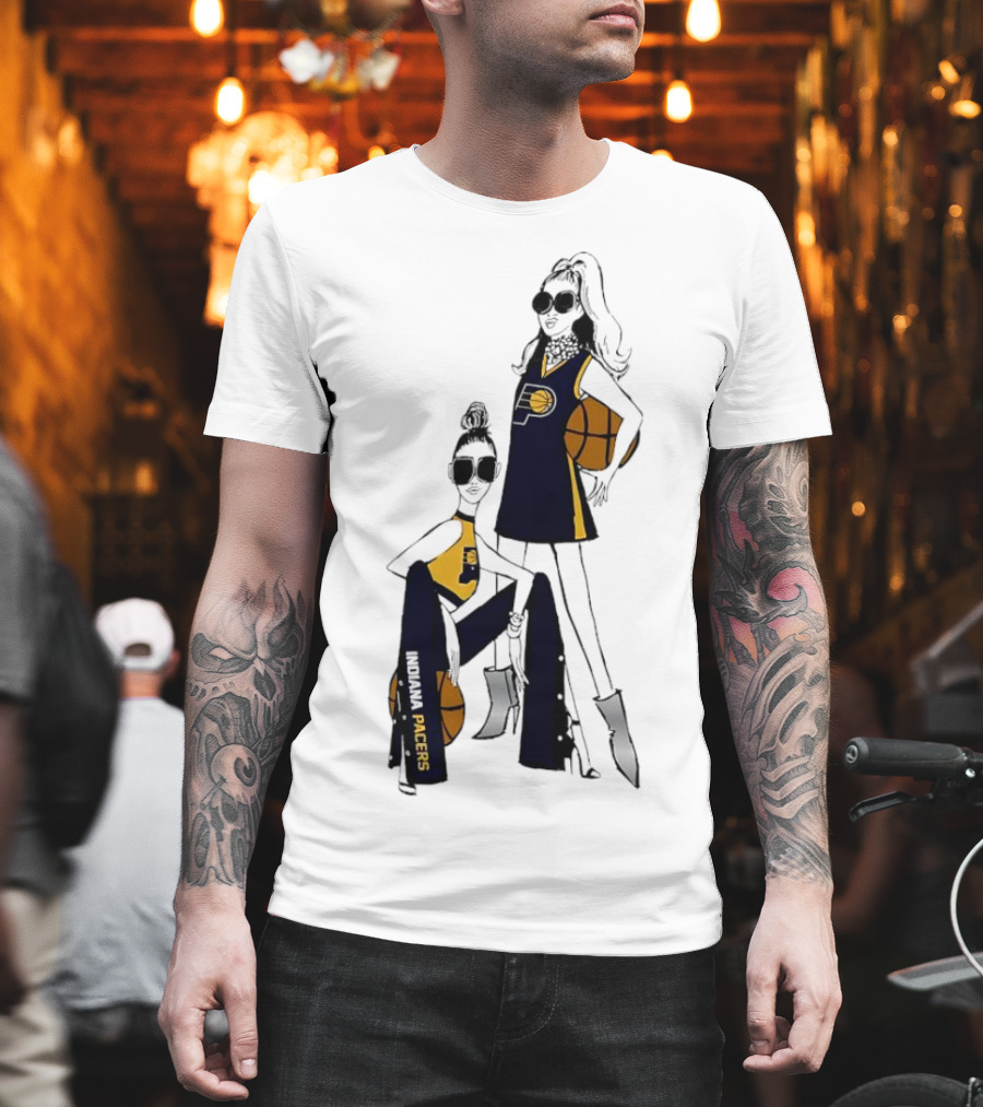 Indiana Pacers G-III 4Her Basketball Girls Fitted Fashion Illustration with Basketballs T-Shirt