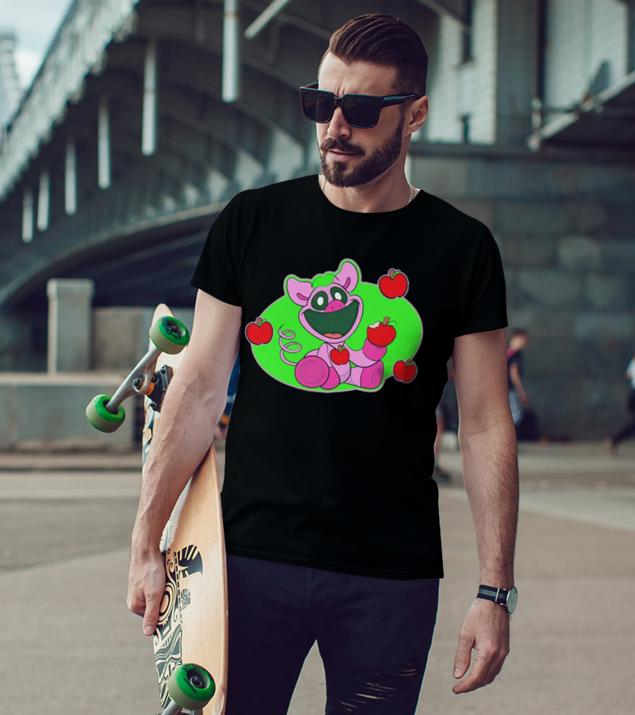 Pickypiggy Smiling Critters Happy Pig Eating Apples T-Shirt
