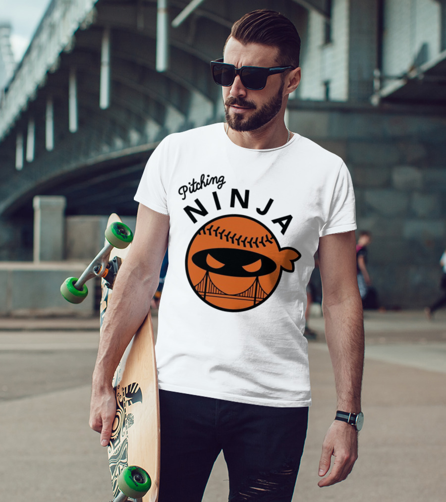 Pitching Ninja San Francisco Giants Orange Ball Face With Bridge T-Shirt