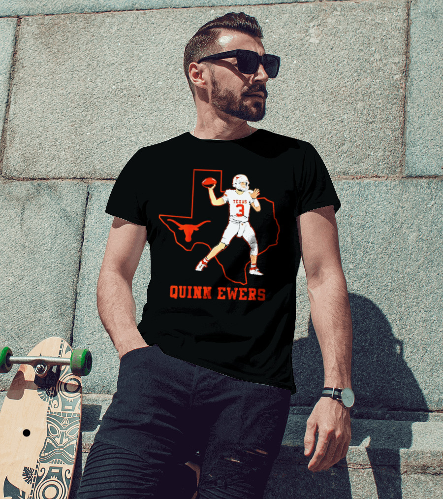 Quinn Ewers Texas Longhorns Football State Outline T-Shirt