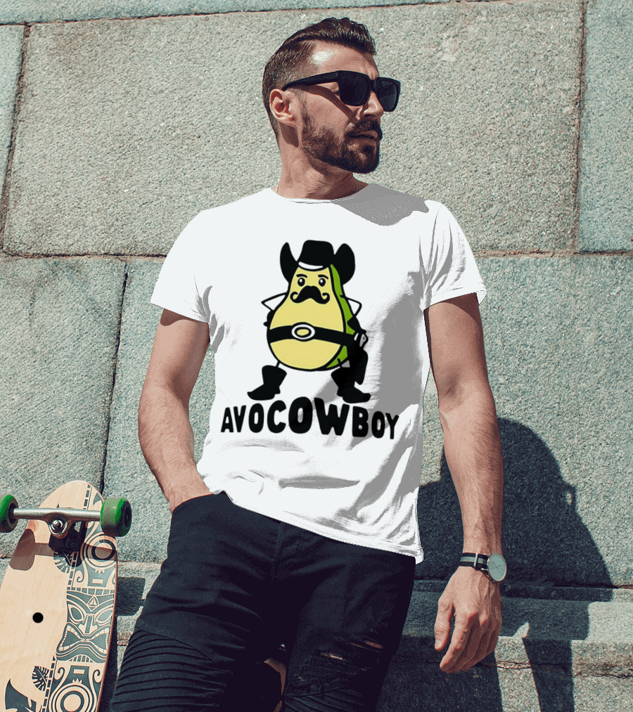 Avocowboy Avocado X Cowboy Character With Hat And Mustache T-Shirt