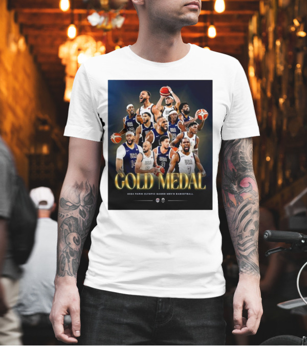 Gold Medal 2024 Paris Olympic Games USA Men’s Basketball Team Victory T-Shirt Gold Medal 2024 Paris Olympic Games USA Men’s Basketball Team Victory T-Shirt