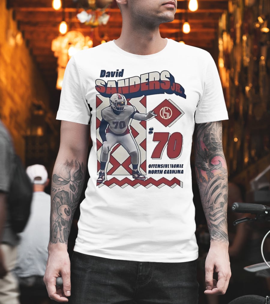 David Sanders Jr. 70 Offensive Tackle North Carolina Retro Football T-Shirt