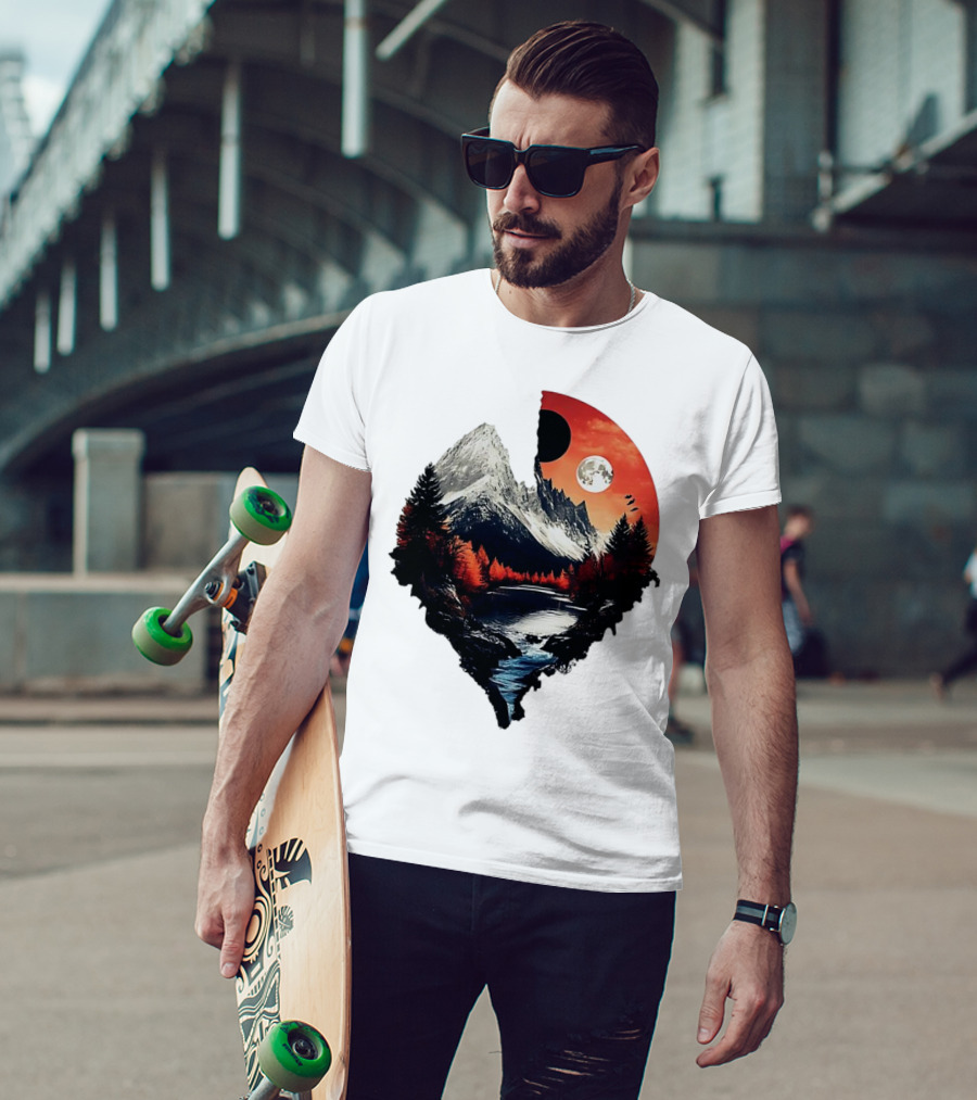 For Friends Family Couple Nature Mountain Sunset River Moon Forest T-Shirt