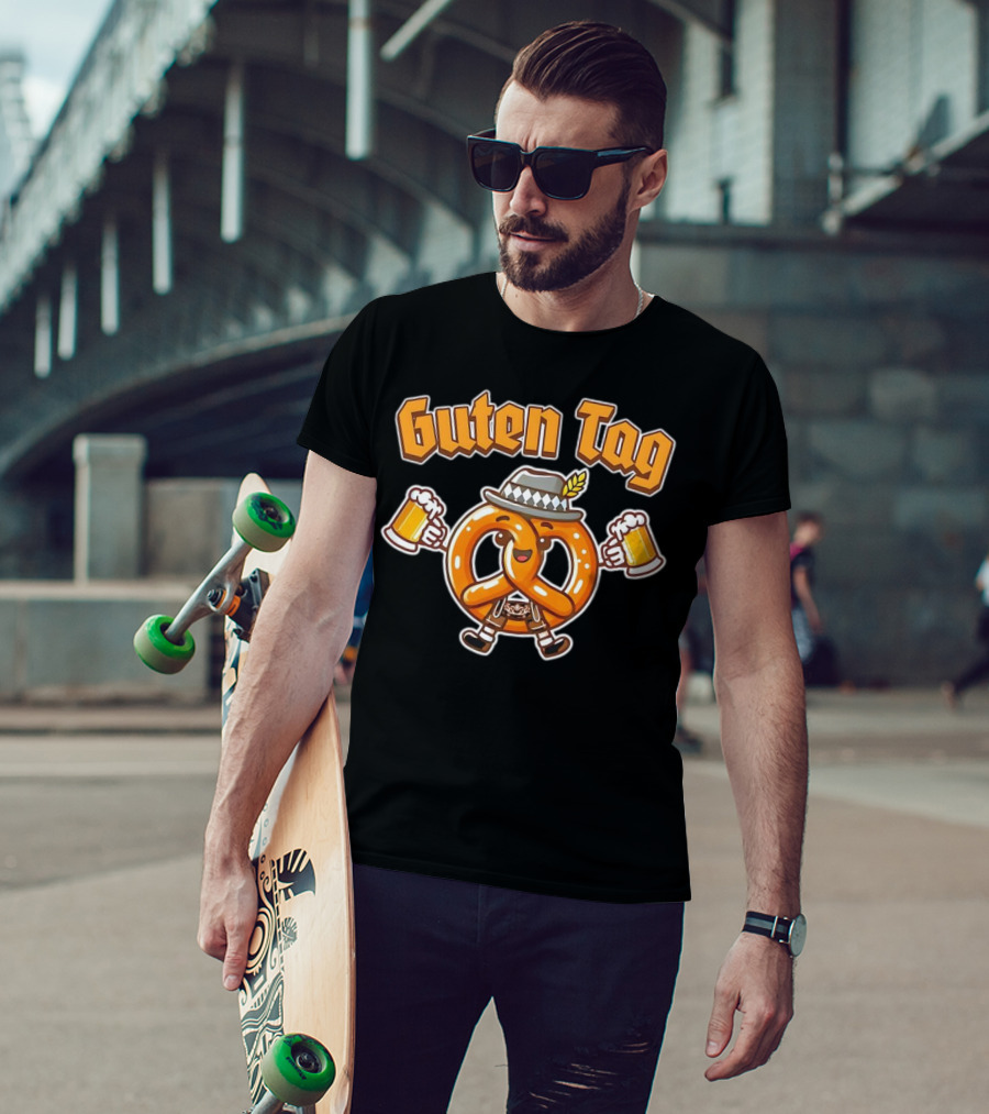 Guten Tag Pretzel With Beer Oktoberfest Cheers T-Shirt