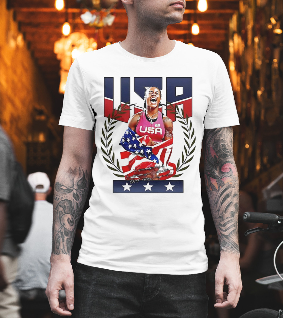 USA Sha’Carri Richardson Gold Medal Celebration American Flag T-Shirt