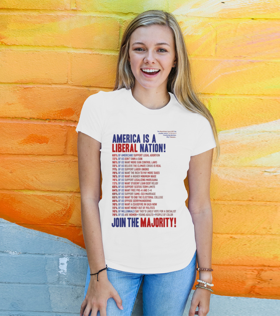 America Is A Liberal Nation 69% Of Americans Support Legal Abortion Join The Majority T-Shirt