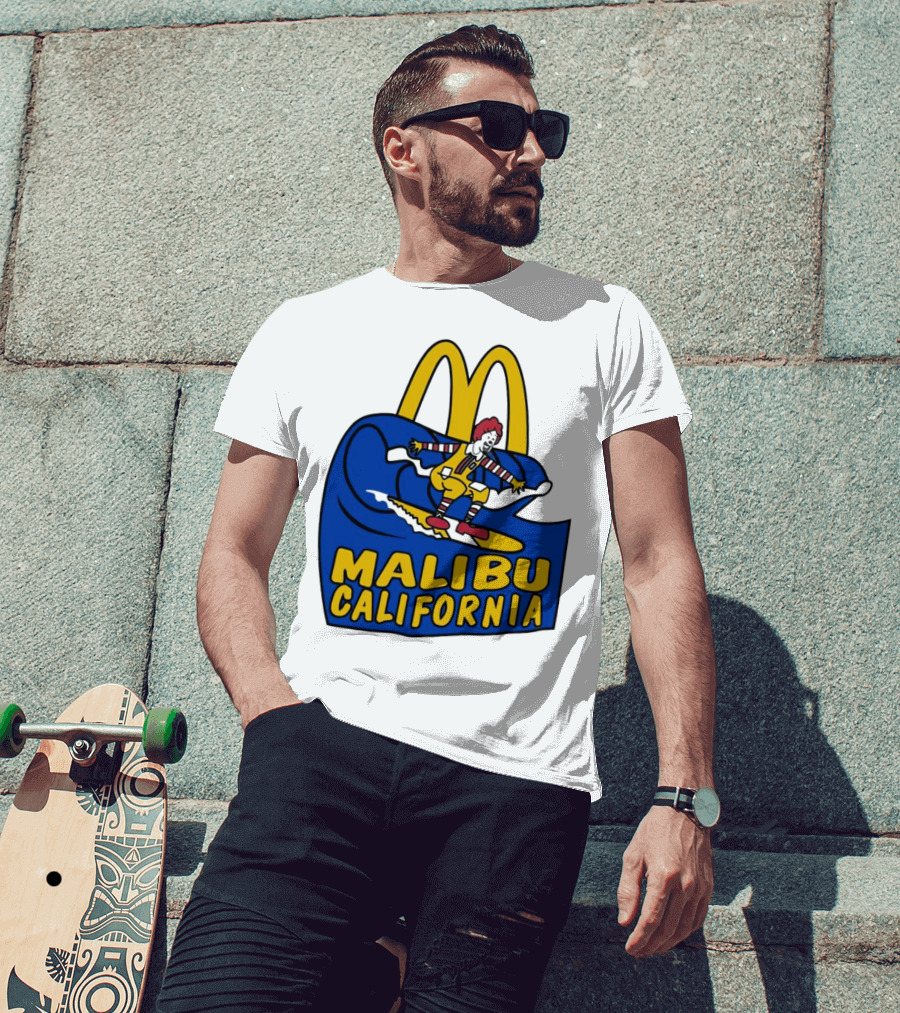 McDonald’s Clown Surfing Malibu California Waves T-Shirt