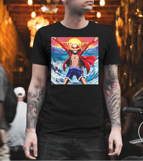 One Piece Monkey D. Luffy Four Emperor Epic Ocean Battle Scene T-Shirt One Piece Monkey D. Luffy Four Emperor Epic Ocean Battle Scene T-Shirt