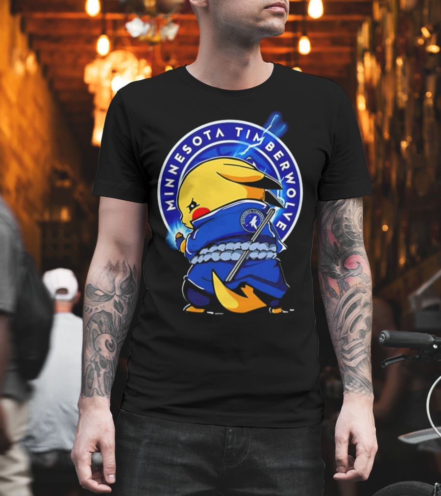 Minnesota Timberwolves Pikachu Uchiha Sasuke Crossover Lightning T-Shirt
