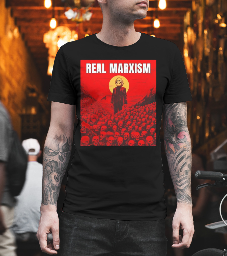 Karl Marx Real Marxism Surrounded by Skulls T-Shirt
