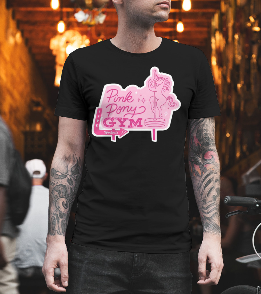 Pink Pony Gym Live Workouts Unicorn Pole Fitness T-Shirt