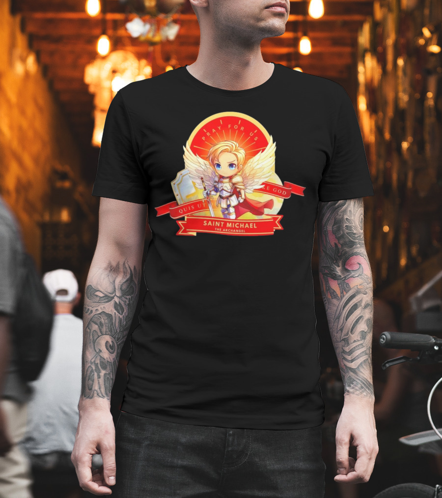 Saint Michael The Archangel Pray For Us Quis Ut Deus Cartoon T-Shirt