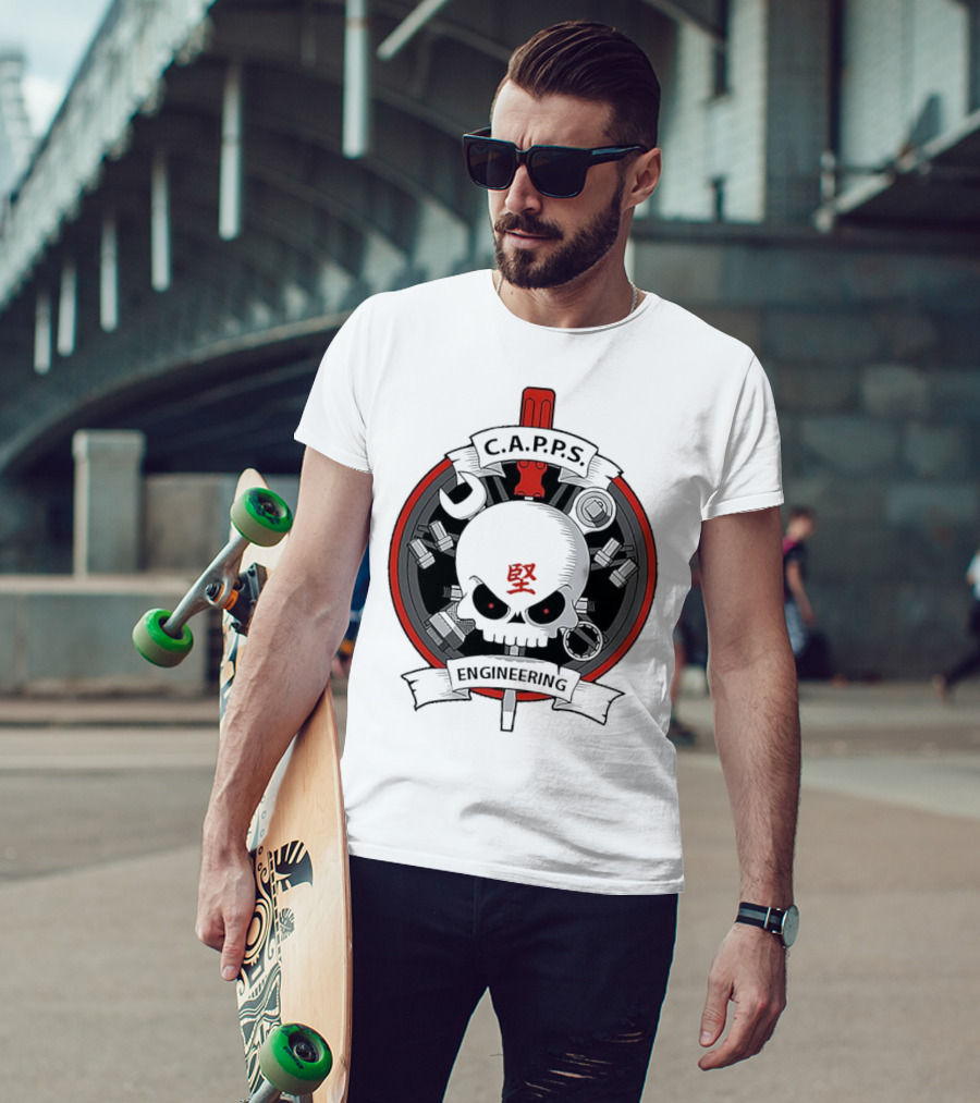 C.A.P.P.S. Engineering Skull With Tools And Red T-Shirt
