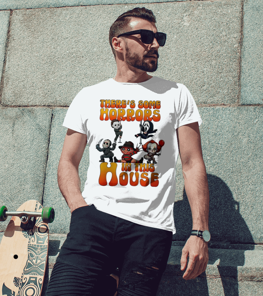There's Some Horrors In This House Chibi Horror Movie Characters T-Shirt