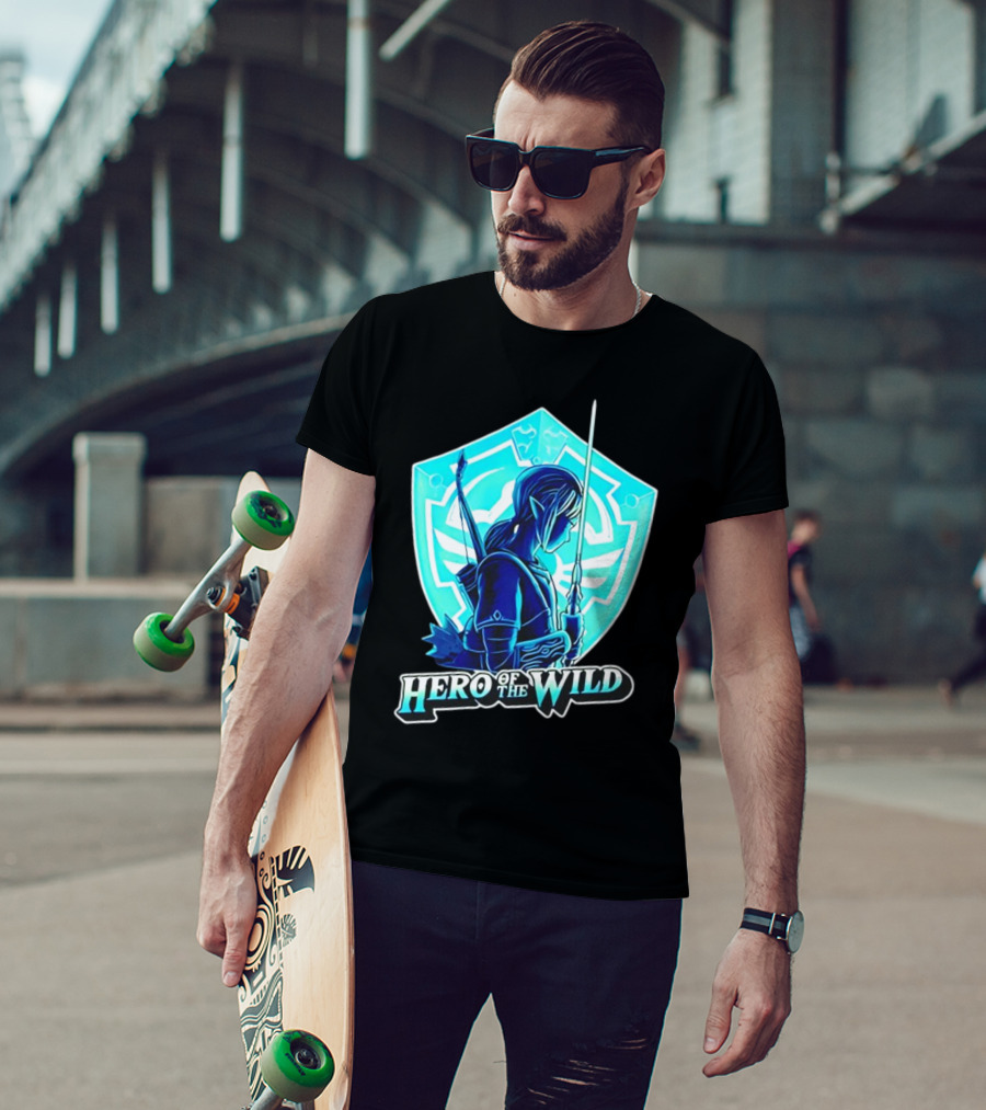 Hero Of The Wild Legend Of Zelda Link Blue Sword And Shield T-Shirt