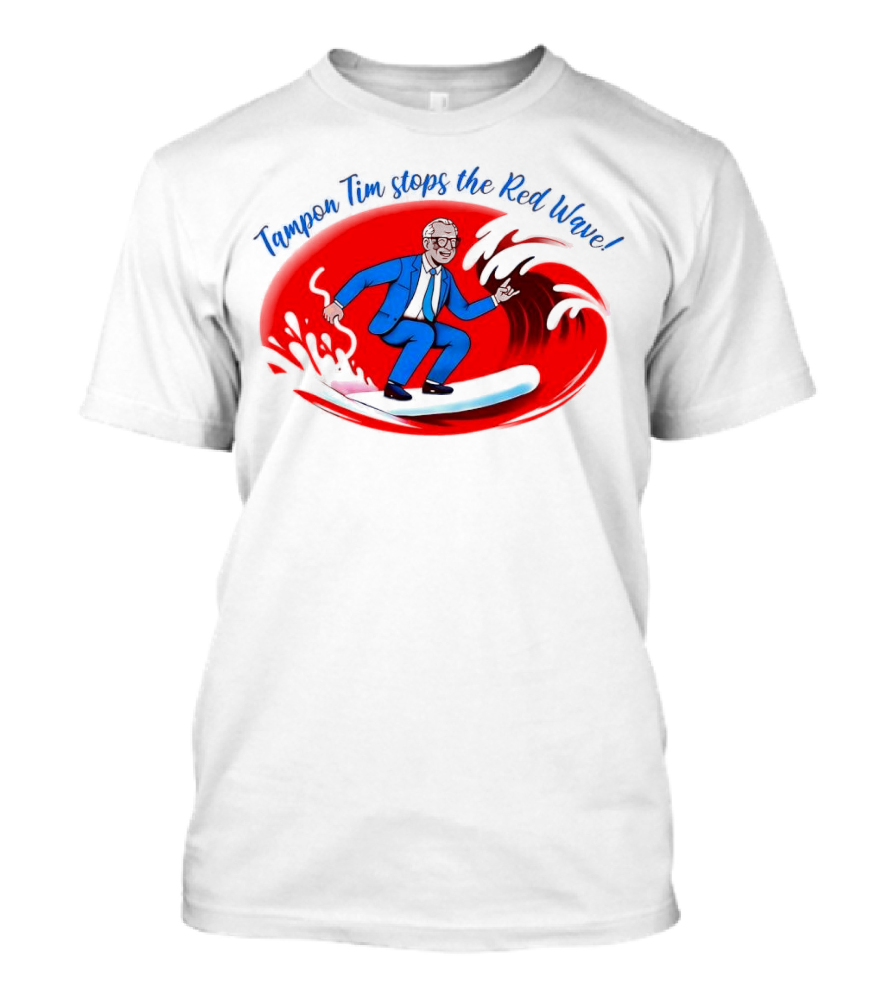 Tampon Tim Stops The Red Wave Surfing Cartoon T-Shirt