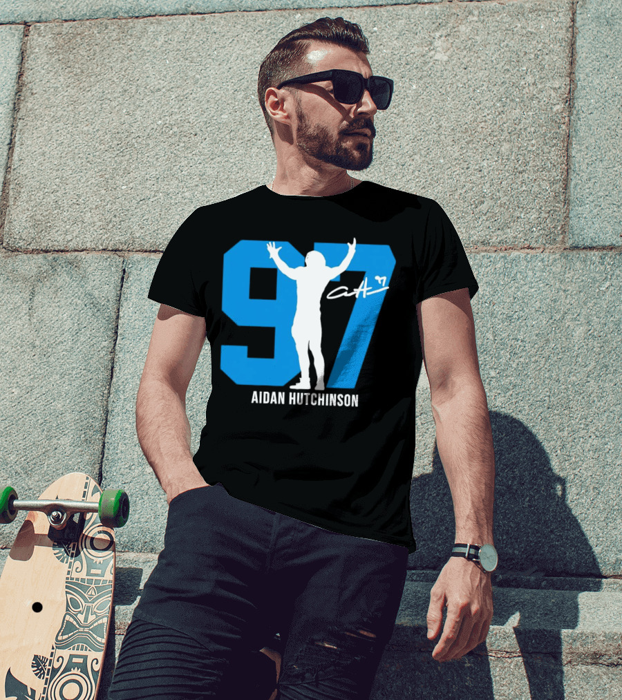 Aidan Hutchinson 97 Detroit Lions Silo Signature T-Shirt