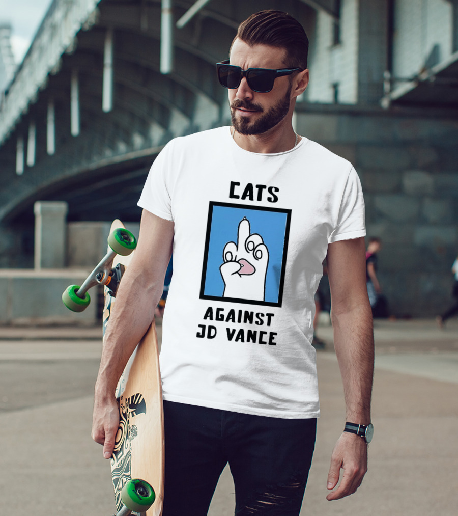 Cats Against JD Vance Middle Finger Paw Drawing T-Shirt