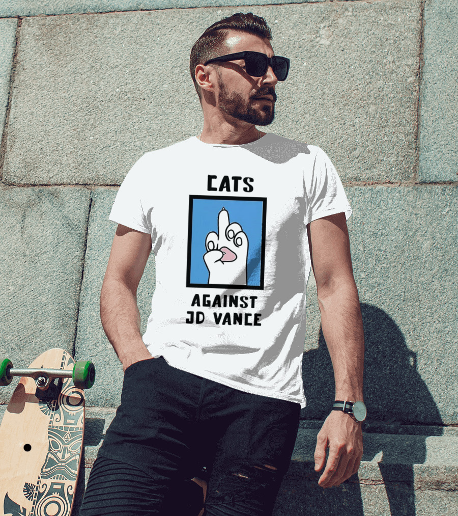 Cats Against JD Vance Middle Finger Paw Drawing T-Shirt