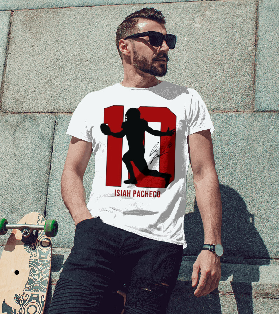 Isiah Pacheco Number 10 Kansas City Chiefs Silo Signature Action T-Shirt