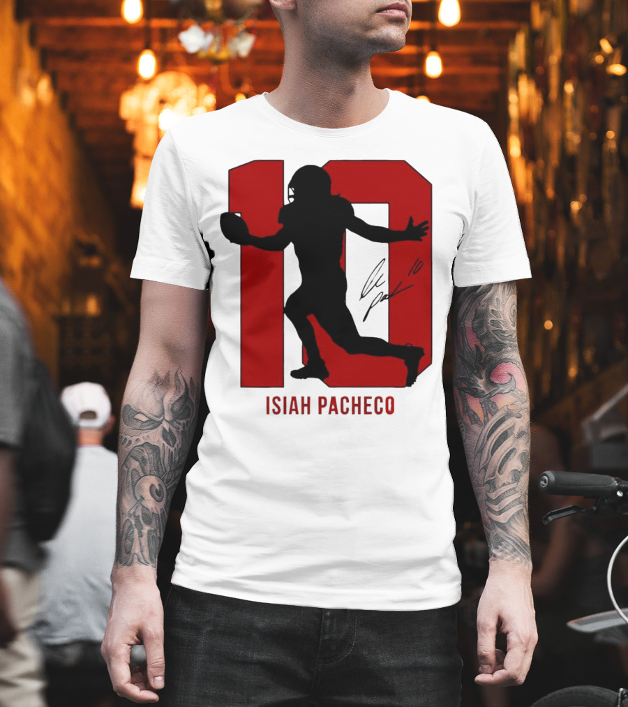 Isiah Pacheco Number 10 Kansas City Chiefs Silo Signature Action T-Shirt