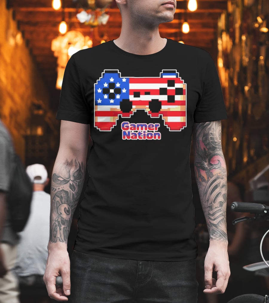 American Flag Pixel Art Gamer Nation Controller T-Shirt