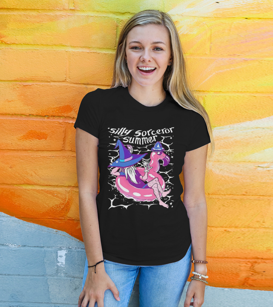 Silly Sorceror Summer Wizard In Flamingo Float With Sweet Tea T-Shirt