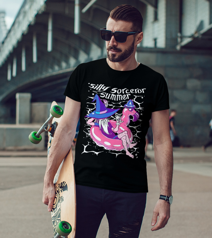 Silly Sorceror Summer Wizard In Flamingo Float With Sweet Tea T-Shirt